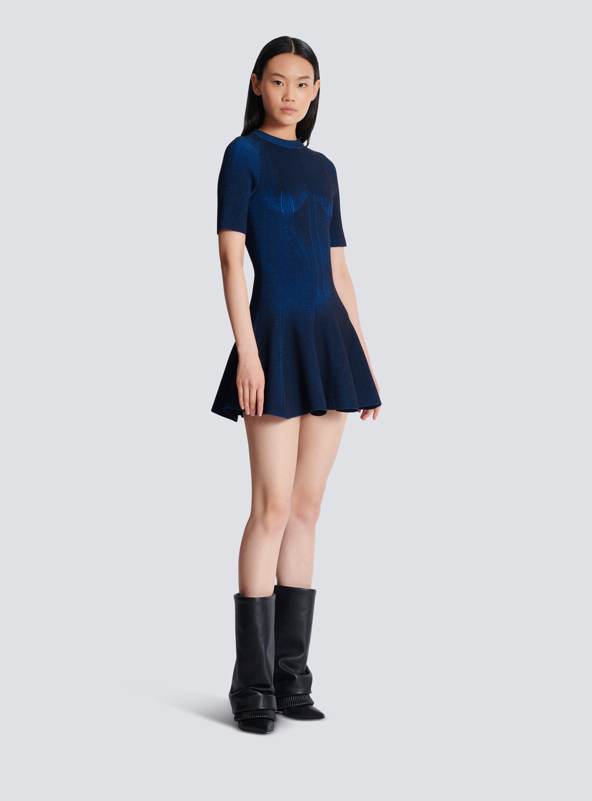 Robe trapèze courte en maille - Marine & Bleu Électrique