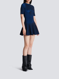 Knit trapeze short dress - Navy & Electric Blue
