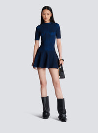 Robe trapèze courte en maille - Marine & Bleu Électrique