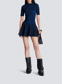 Knit trapeze short dress - Navy & Electric Blue