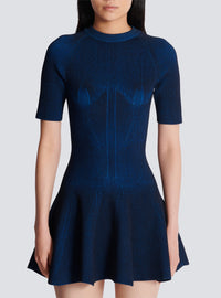 Robe trapèze courte en maille - Marine & Bleu Électrique