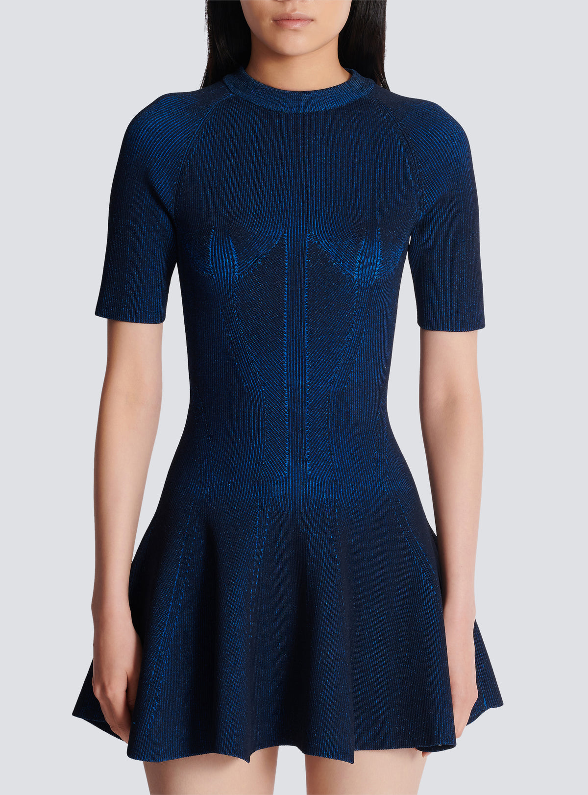 Robe trapèze courte en maille - Marine & Bleu Électrique