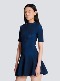 Robe trapèze courte en maille - Marine & Bleu Électrique
