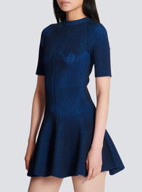 Knit trapeze short dress - Navy & Electric Blue