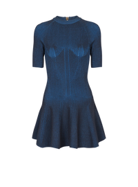 Robe trapèze courte en maille - Marine & Bleu Électrique