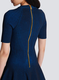 Robe trapèze courte en maille - Marine & Bleu Électrique