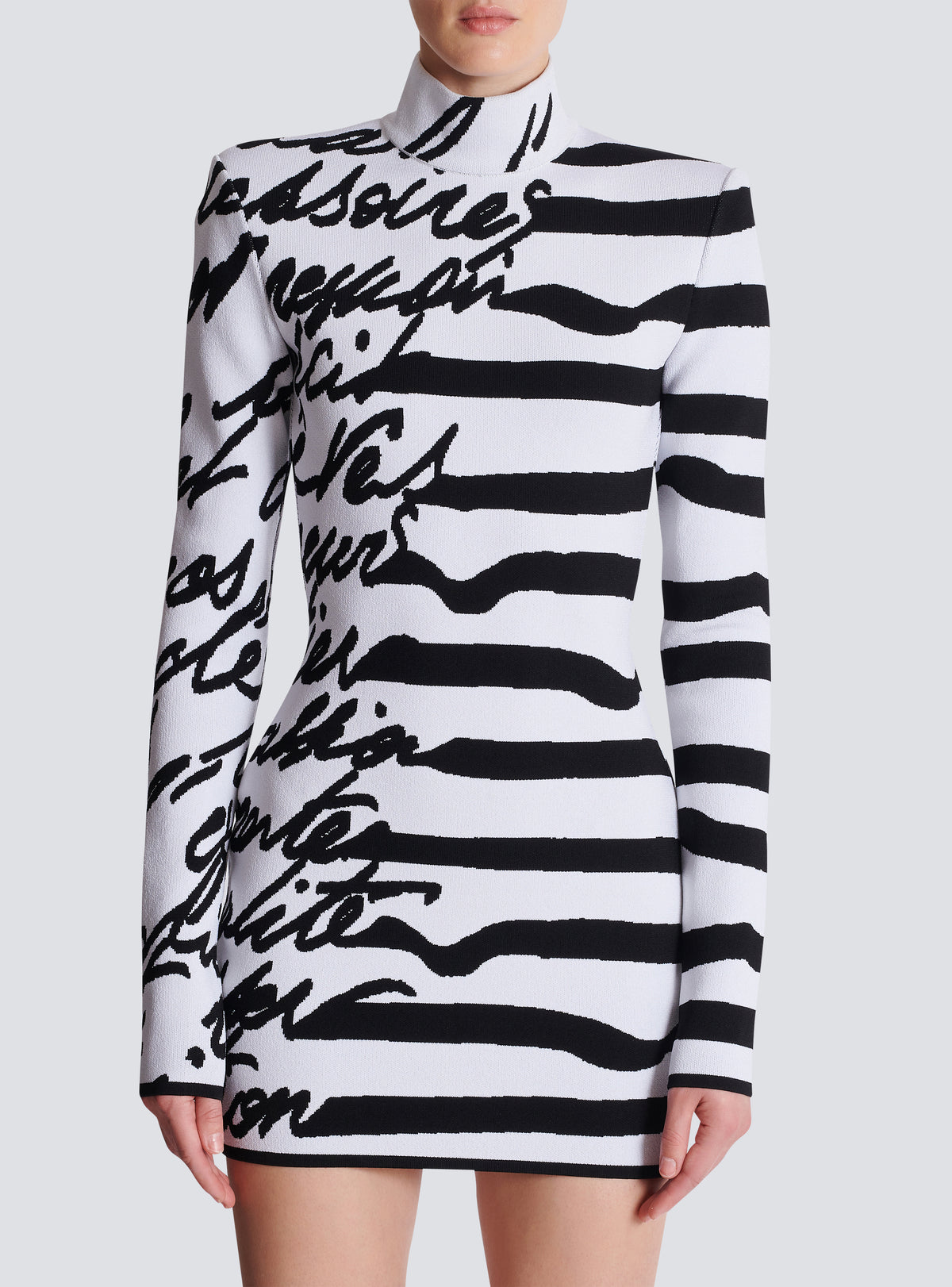 Robe en maille jacquard « lettre d'amour » marinière - Blanc & Noir
