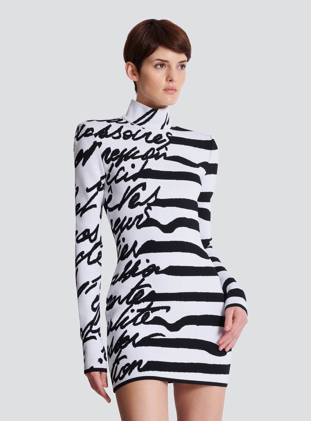 Robe en maille jacquard « lettre d'amour » marinière - Blanc & Noir