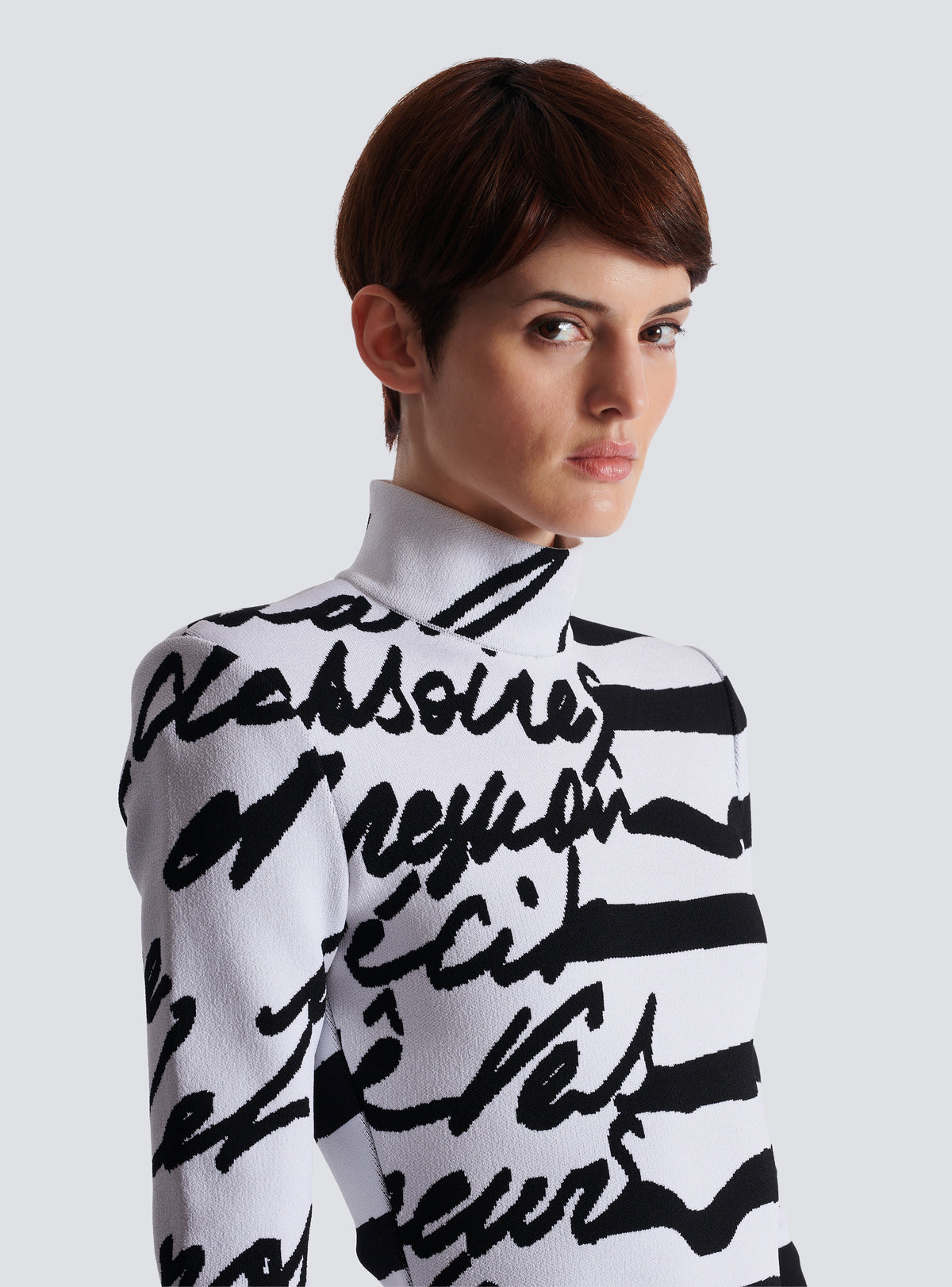Robe en maille jacquard « lettre d'amour » marinière - Blanc & Noir