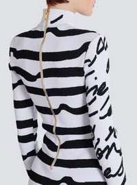 Robe en maille jacquard « lettre d'amour » marinière - Blanc & Noir