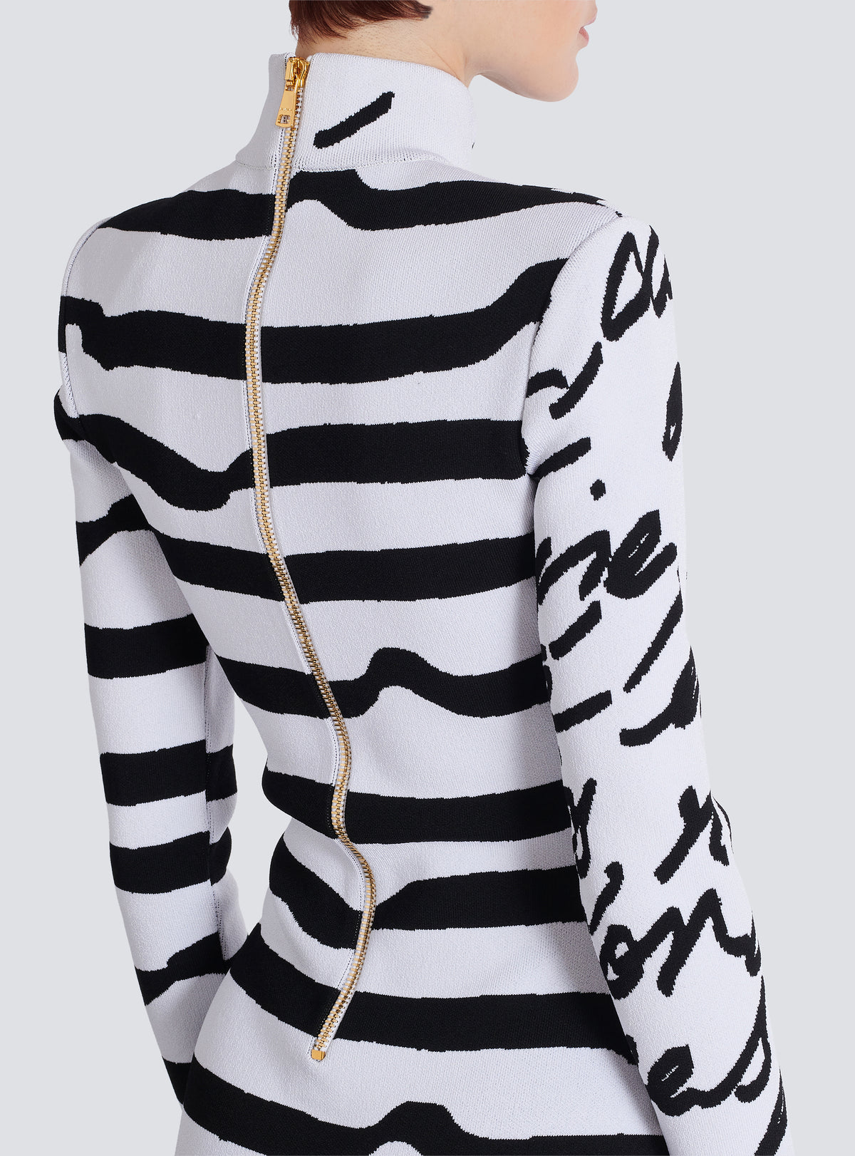 Robe en maille jacquard « lettre d'amour » marinière - Blanc & Noir