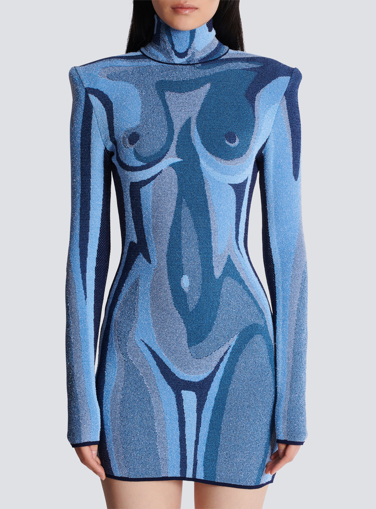 Robe en maille jacquard avec trompe-l'œil corps - Multi-Denim