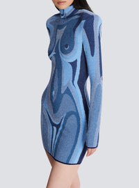Robe courte en maille - Denim