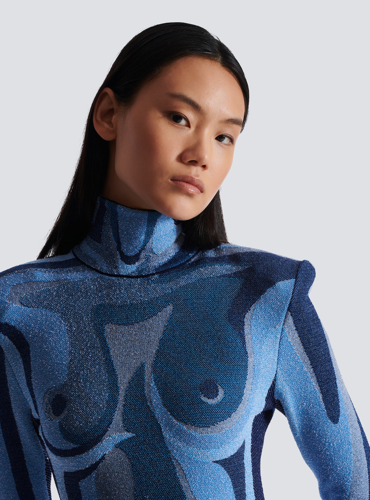 Robe en maille jacquard avec trompe-l'œil corps - Multi-Denim