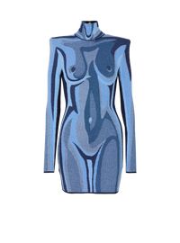 Robe en maille jacquard avec trompe-l'œil corps - Multi-Denim