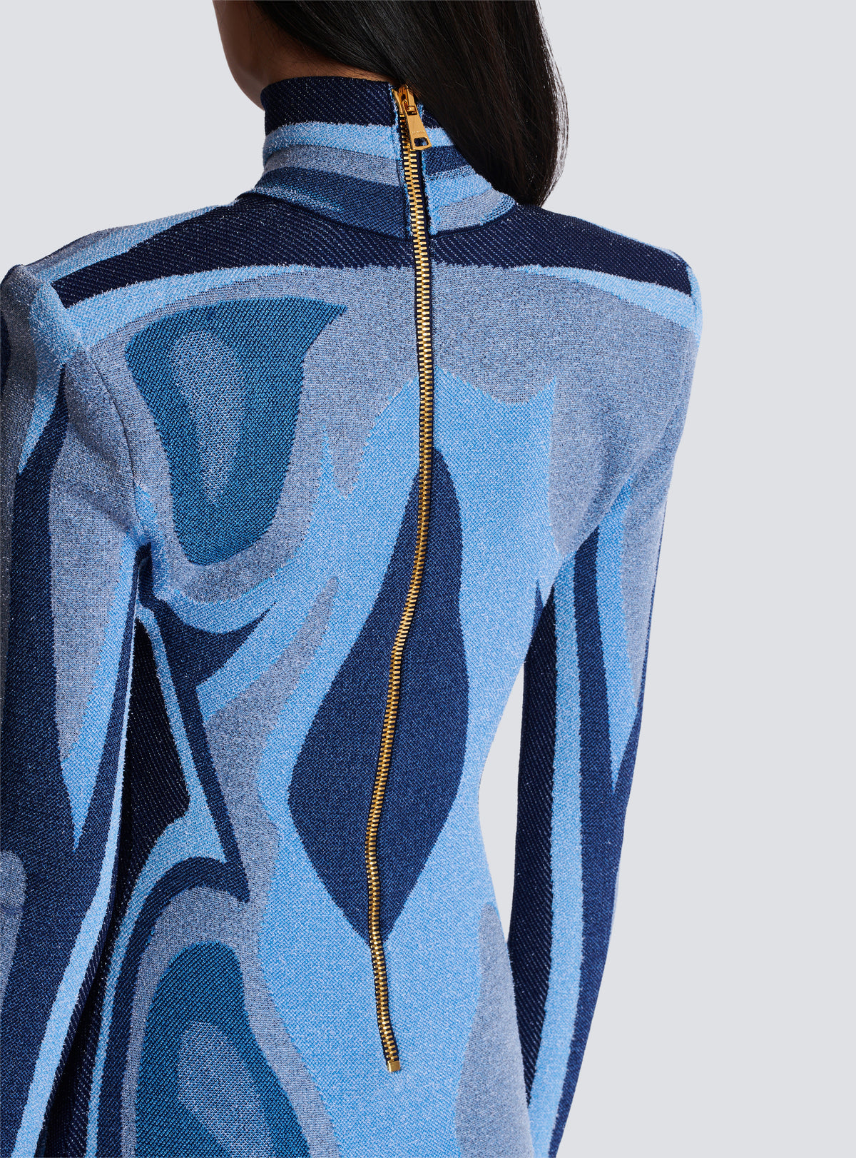 Robe en maille jacquard avec trompe-l'œil corps - Multi-Denim