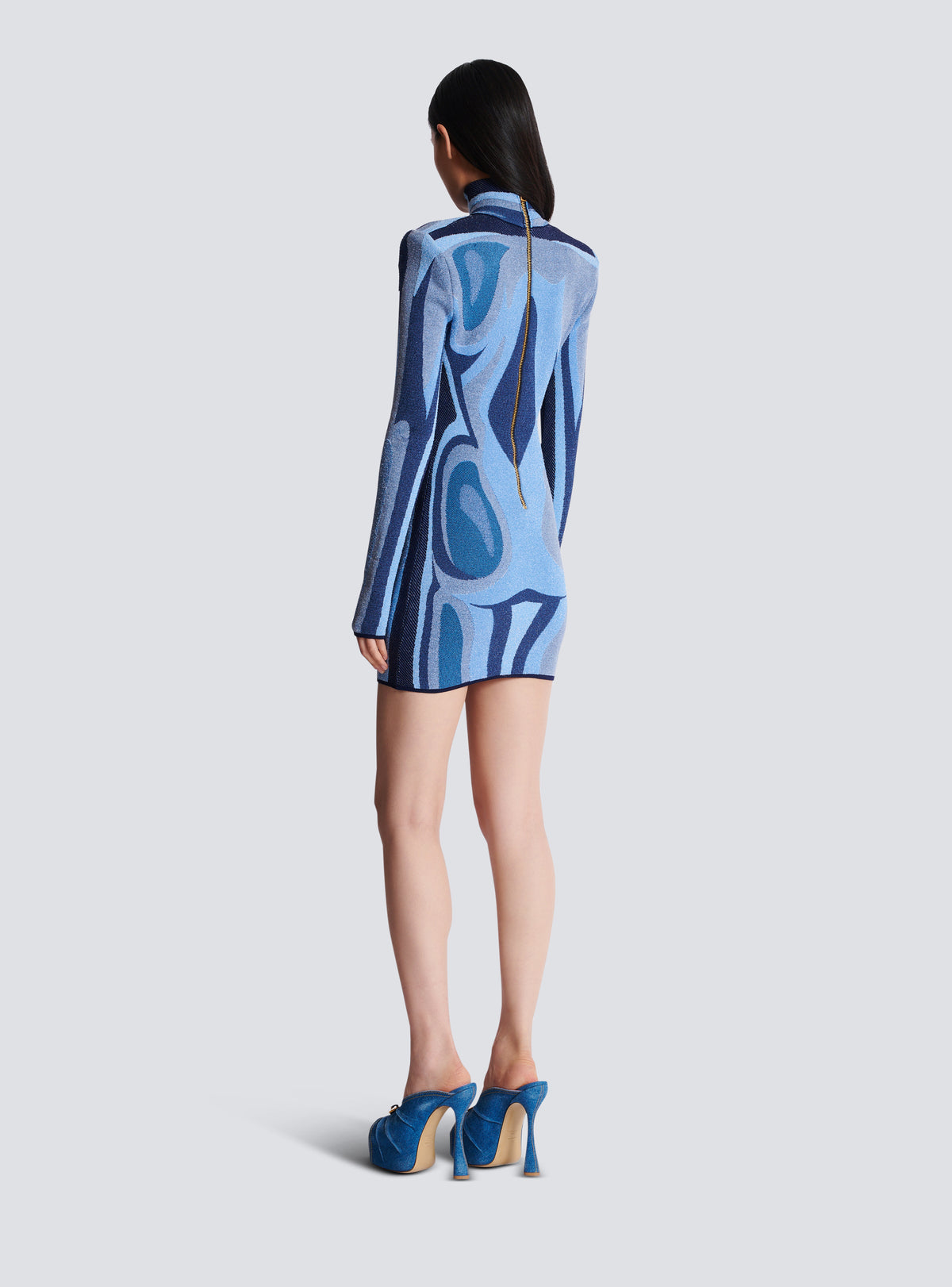 Robe en maille jacquard avec trompe-l'œil corps - Multi-Denim
