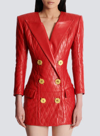 Robe courte en cuir surpiqué - Rouge