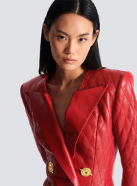 Robe courte en cuir surpiqué - Rouge