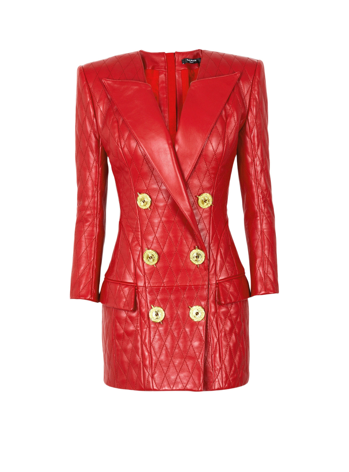 Short topstitched leather dress - Red
