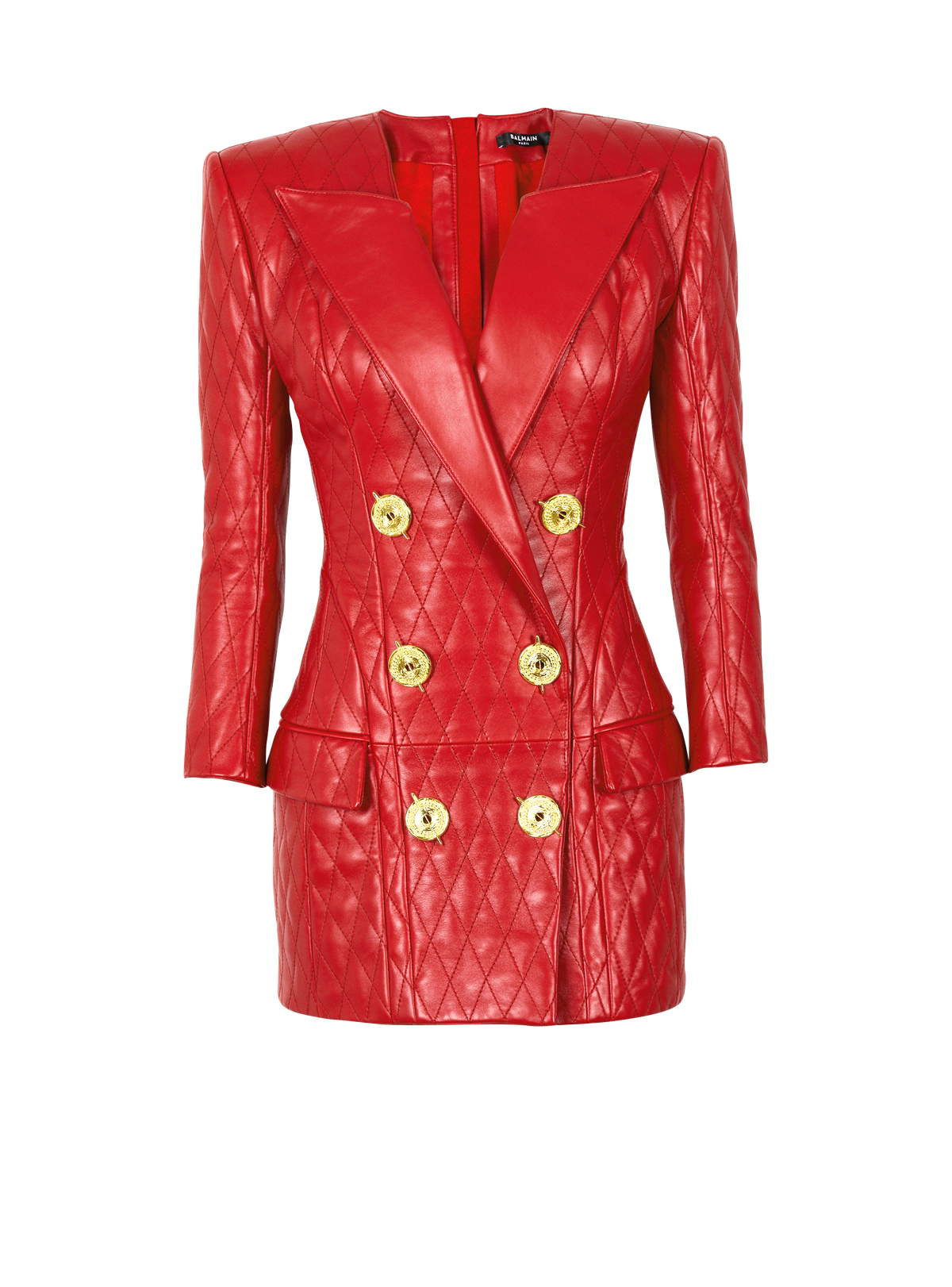 Robe courte en cuir surpiqué - Rouge