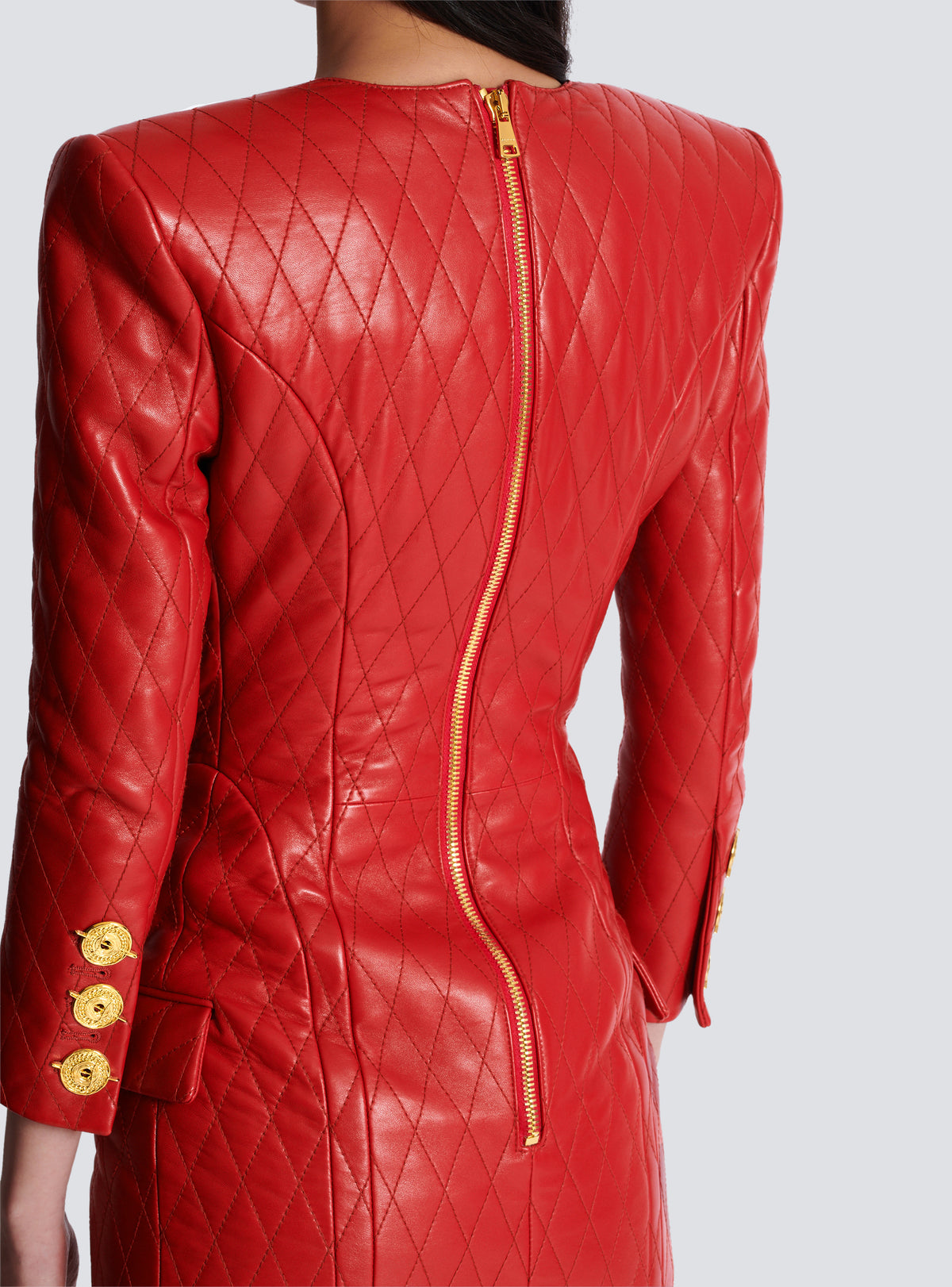 Robe courte en cuir surpiqué - Rouge