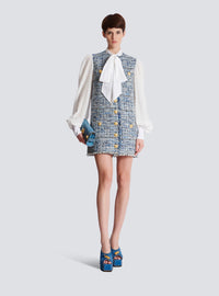 Robe en tweed avec poches - Bleu Jean Clair & Blanc