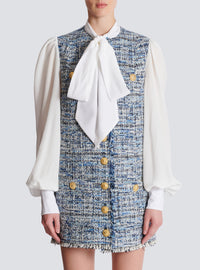 Robe en tweed avec poches - Bleu Jean Clair & Blanc