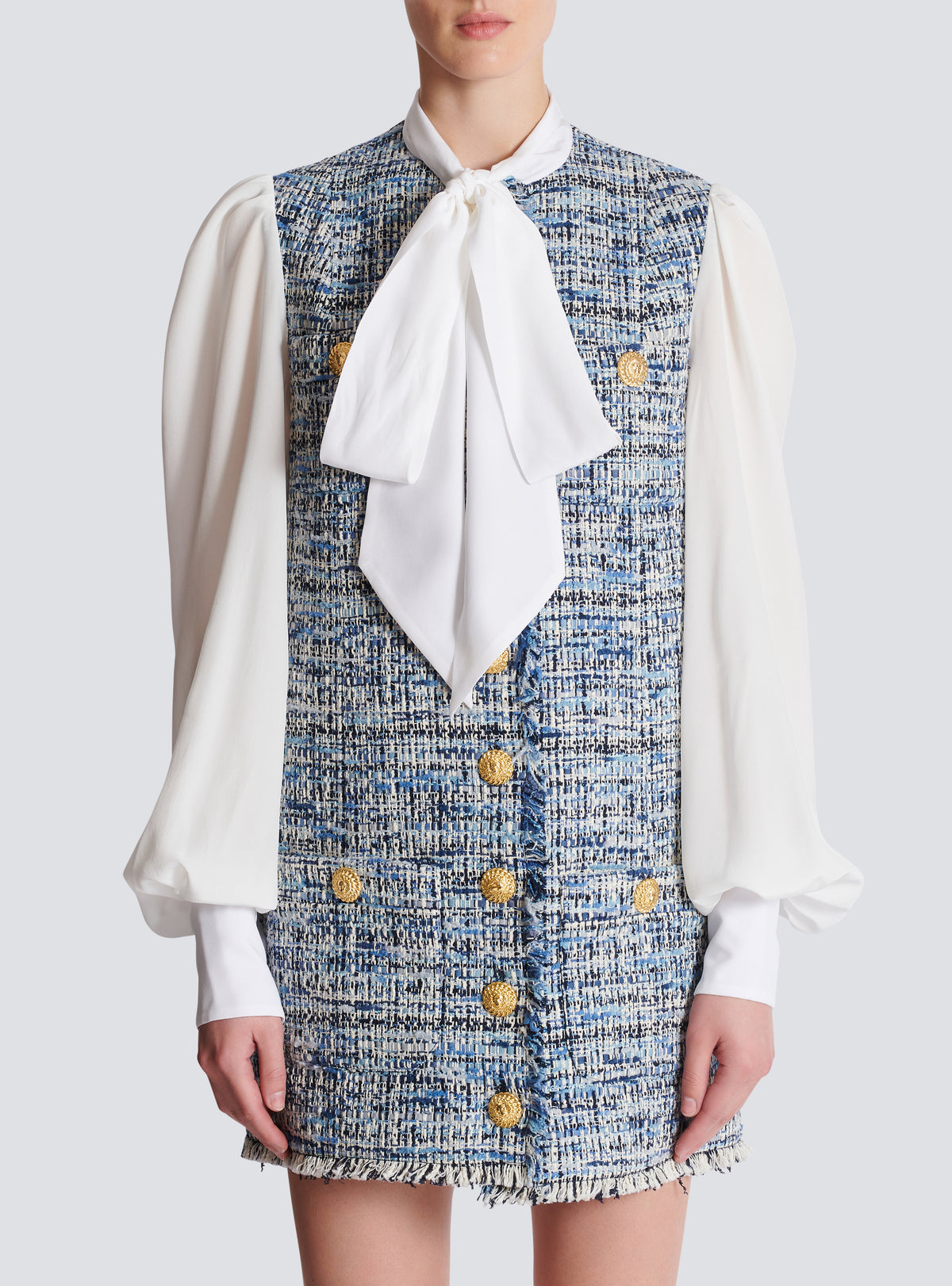 Robe en tweed avec poches - Bleu Jean Clair & Blanc