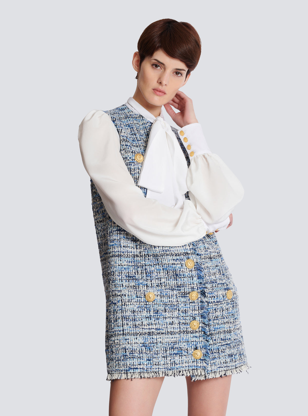 Robe en tweed avec poches - Bleu Jean Clair & Blanc