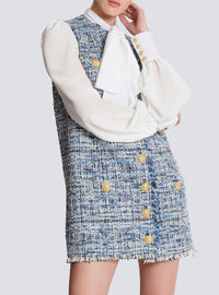 Robe courte en tweed - Bleu Jean Clair & Blanc