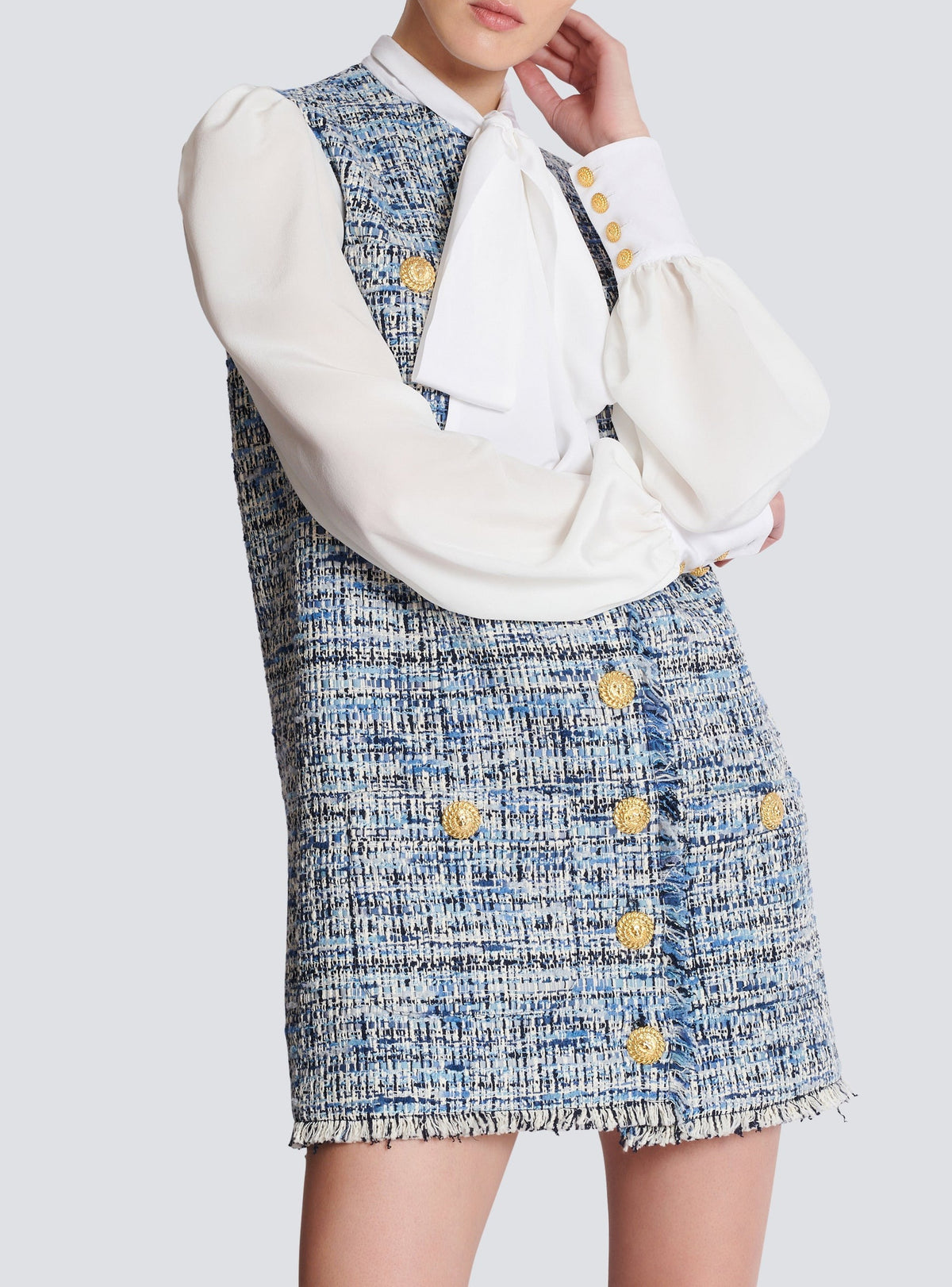 Robe courte en tweed - Bleu Jean Clair & Blanc