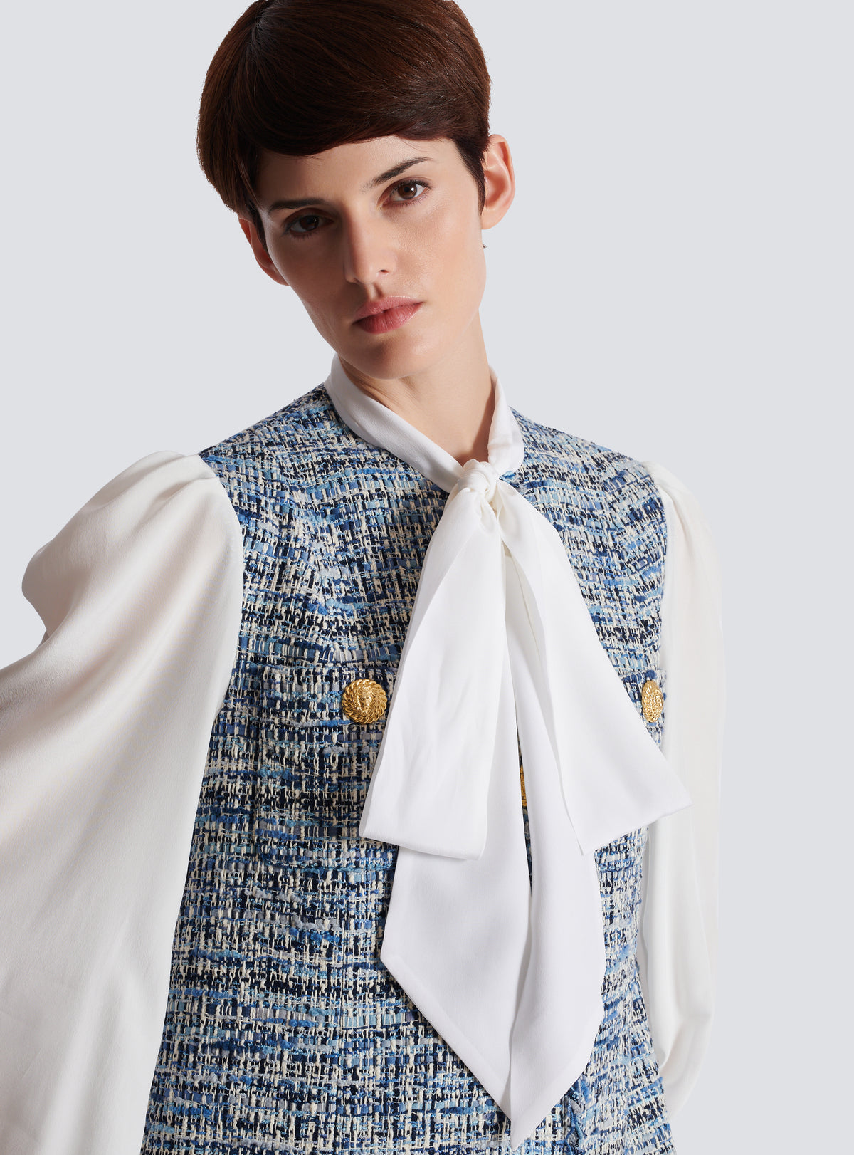 Robe en tweed avec poches - Bleu Jean Clair & Blanc