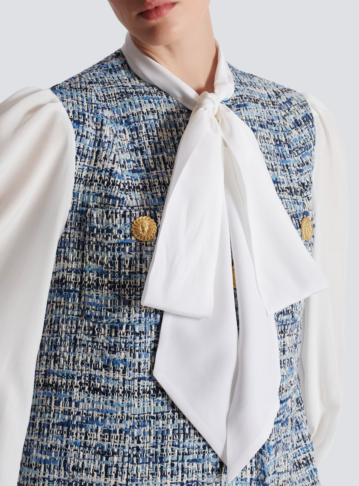 Robe courte en tweed - Bleu Jean Clair & Blanc