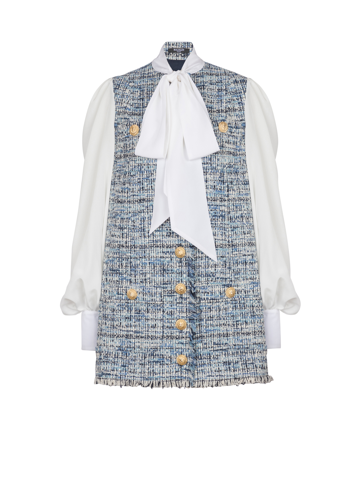 Robe en tweed avec poches - Bleu Jean Clair & Blanc