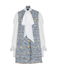 Robe courte en tweed - Bleu Jean Clair & Blanc