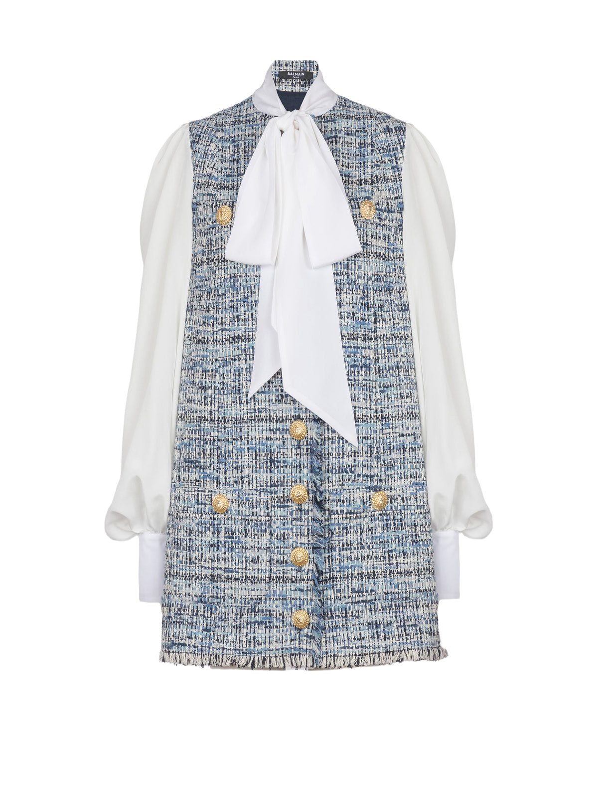 Robe courte en tweed - Bleu Jean Clair & Blanc