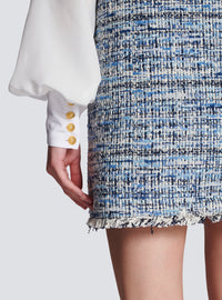 Robe en tweed avec poches - Bleu Jean Clair & Blanc