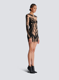Robe courte brodée à motif trompe-l’œil corps - Nude & Noir