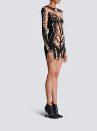 Short dress embroidered with a trompe-l’œil body motif - Nude & Black