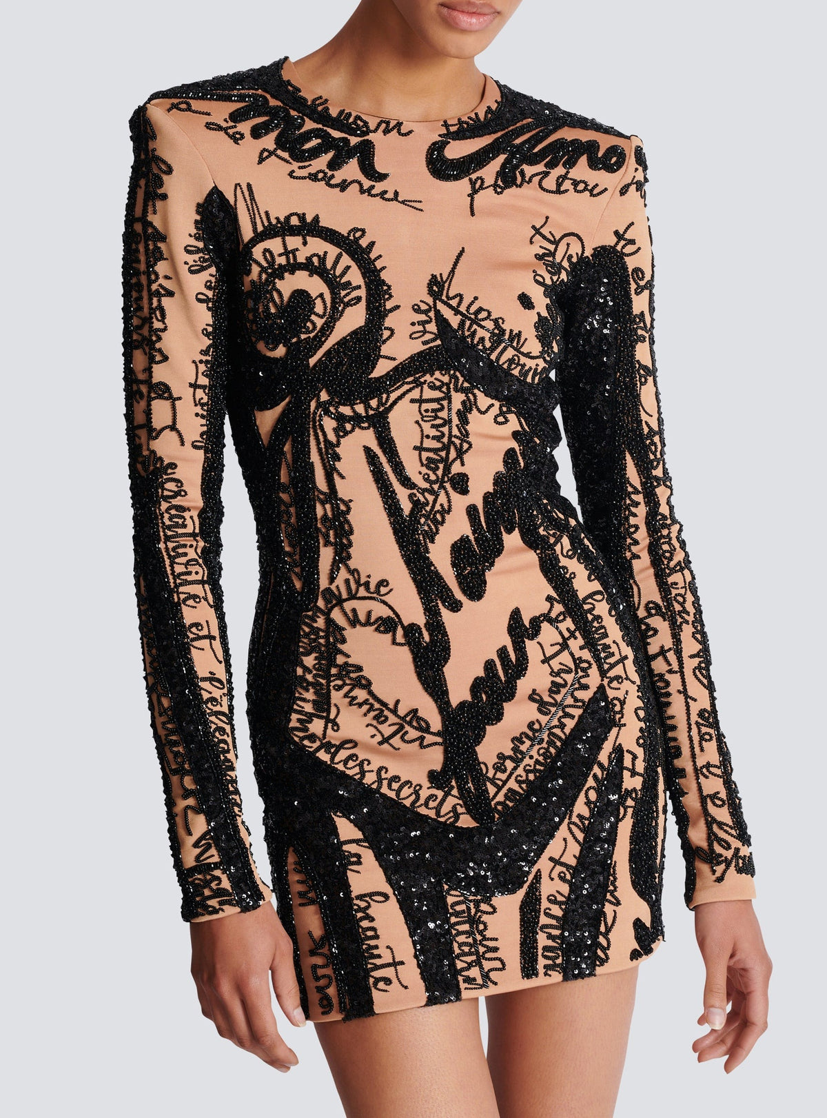 Short dress embroidered with a trompe-l’œil body motif - Nude & Black