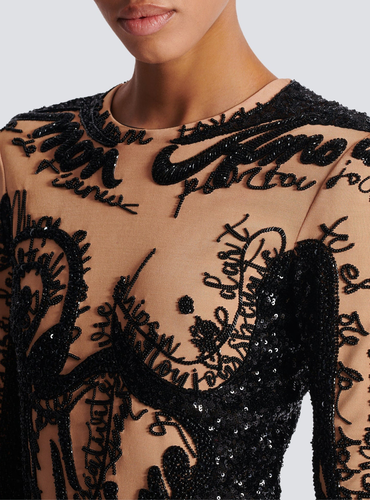 Short dress embroidered with a trompe-l’œil body motif - Nude & Black
