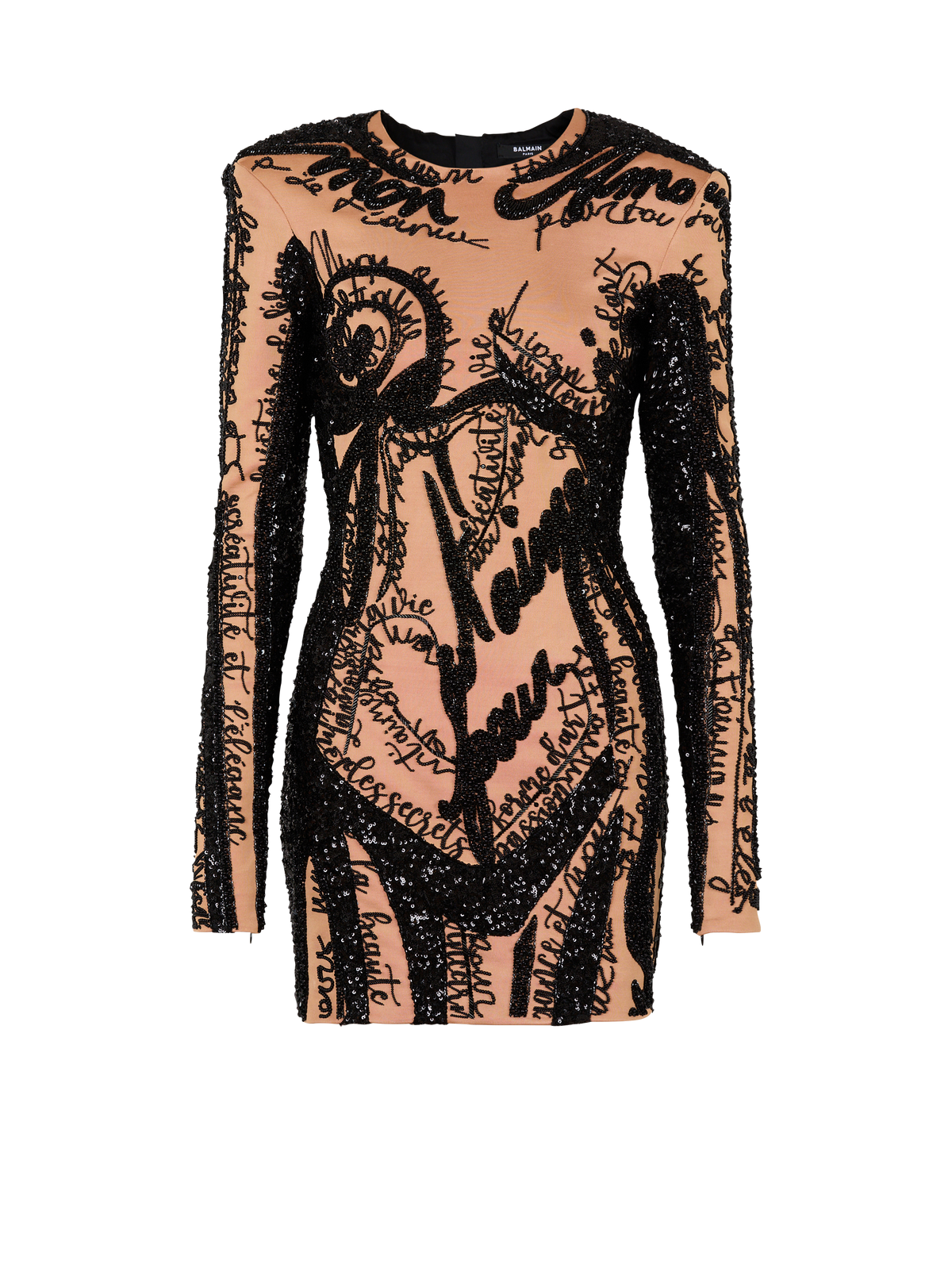Robe courte brodée à motif trompe-l’œil corps - Nude & Noir