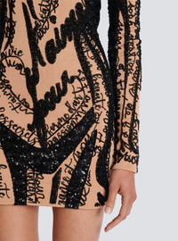 Robe courte brodée à motif trompe-l’œil corps - Nude & Noir
