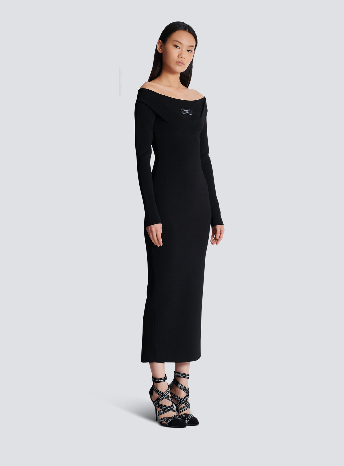 Robe longue en maille unie - Noir