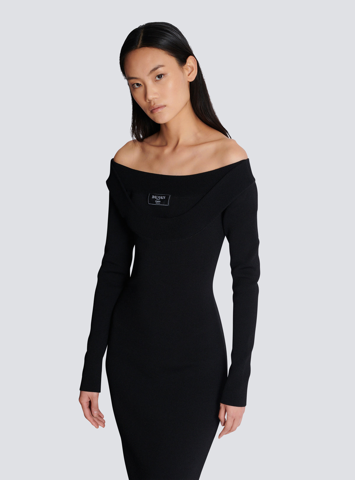 Robe longue en maille unie - Noir