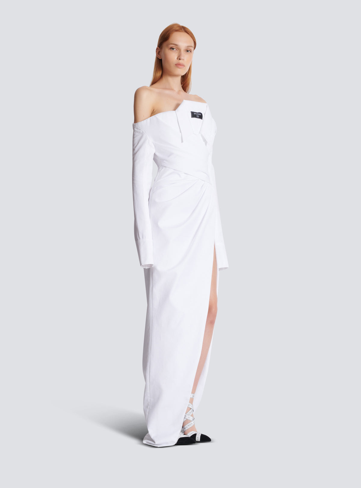 Robe bustier longue à manches longues en popeline - Blanc