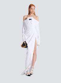 Robe bustier longue à manches longues en popeline - Blanc