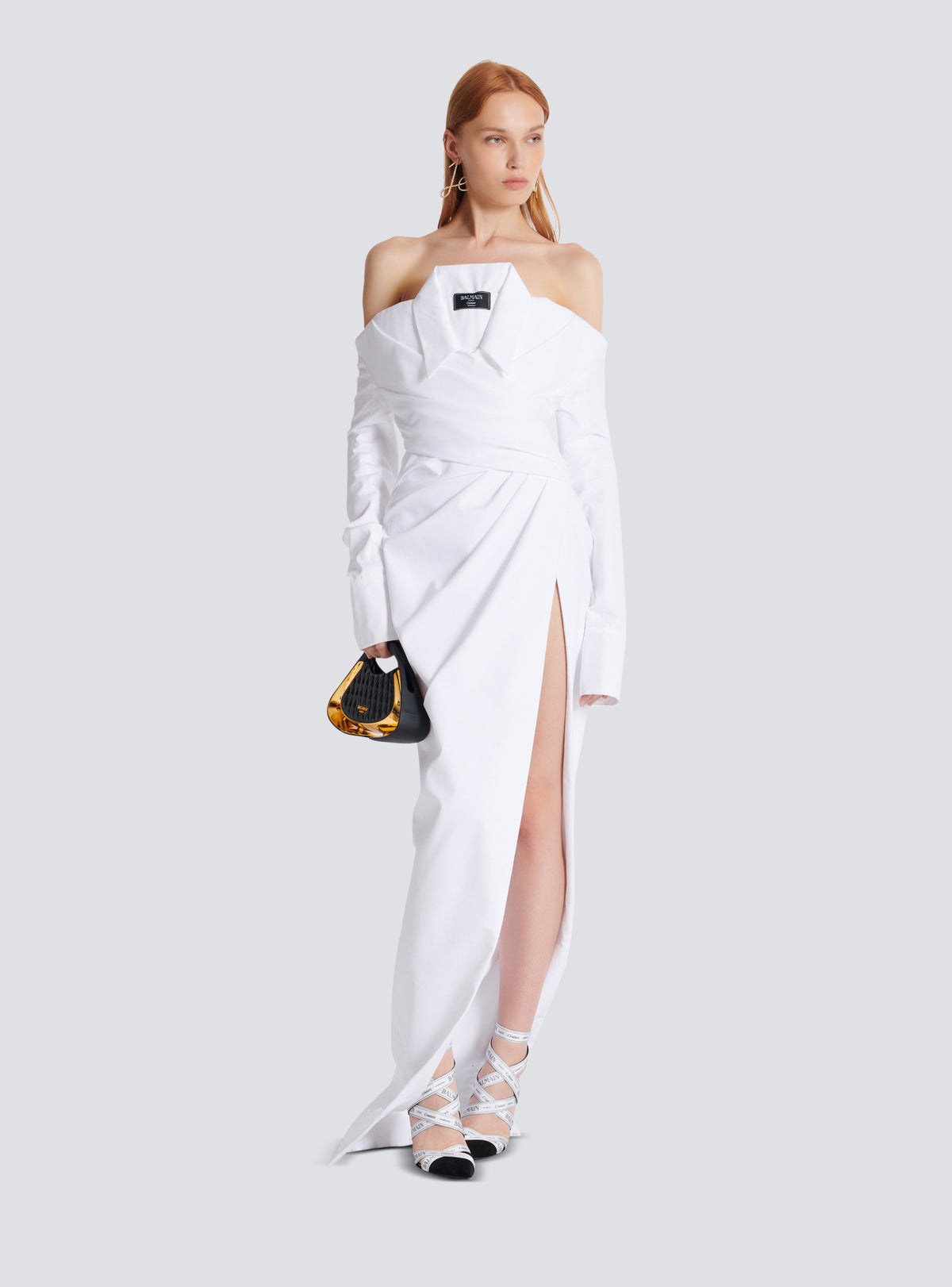 Robe bustier longue à manches longues en popeline - Blanc
