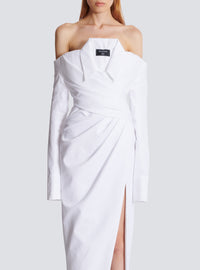 Robe bustier longue à manches longues en popeline - Blanc